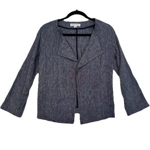 TRENERY Size 6 Jacket Blazer Pockets Blue Linen Cotton Blend Open Front Belt